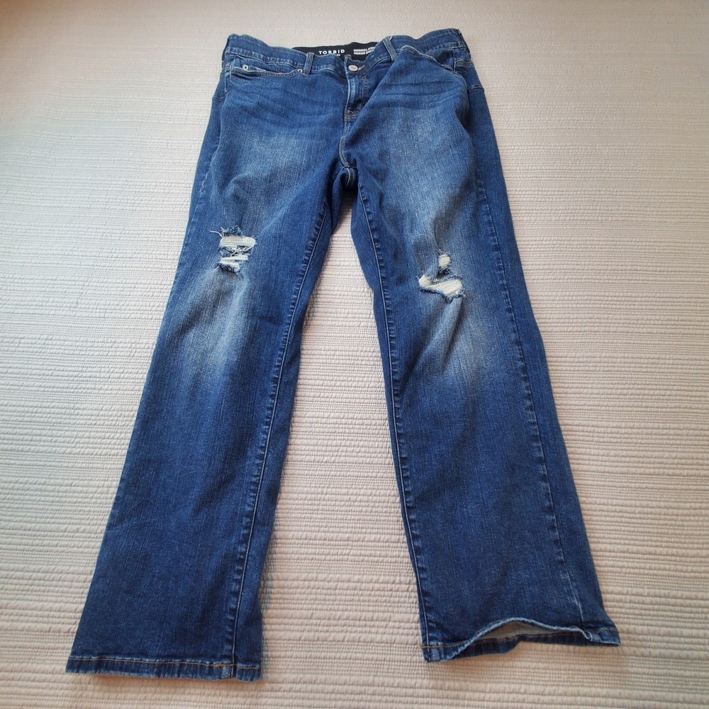 Torrid‎ Bombshell Straight Jeans Womens 20R Blue Distressed Premium Stretch